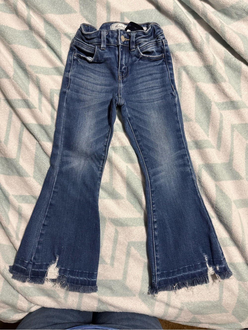 KanCan Girls Medium Blue Frayed Hem Flare Jeans Size 4
